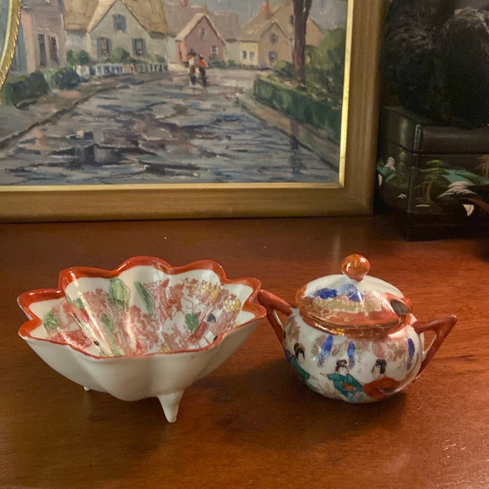 Vintage footed bowl and covered small dish made in Japan